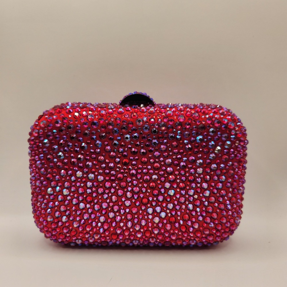 New Olga Berg Casey Hot Fix Crystal Clutch Fuchsia Evening Formal Fancy Red A